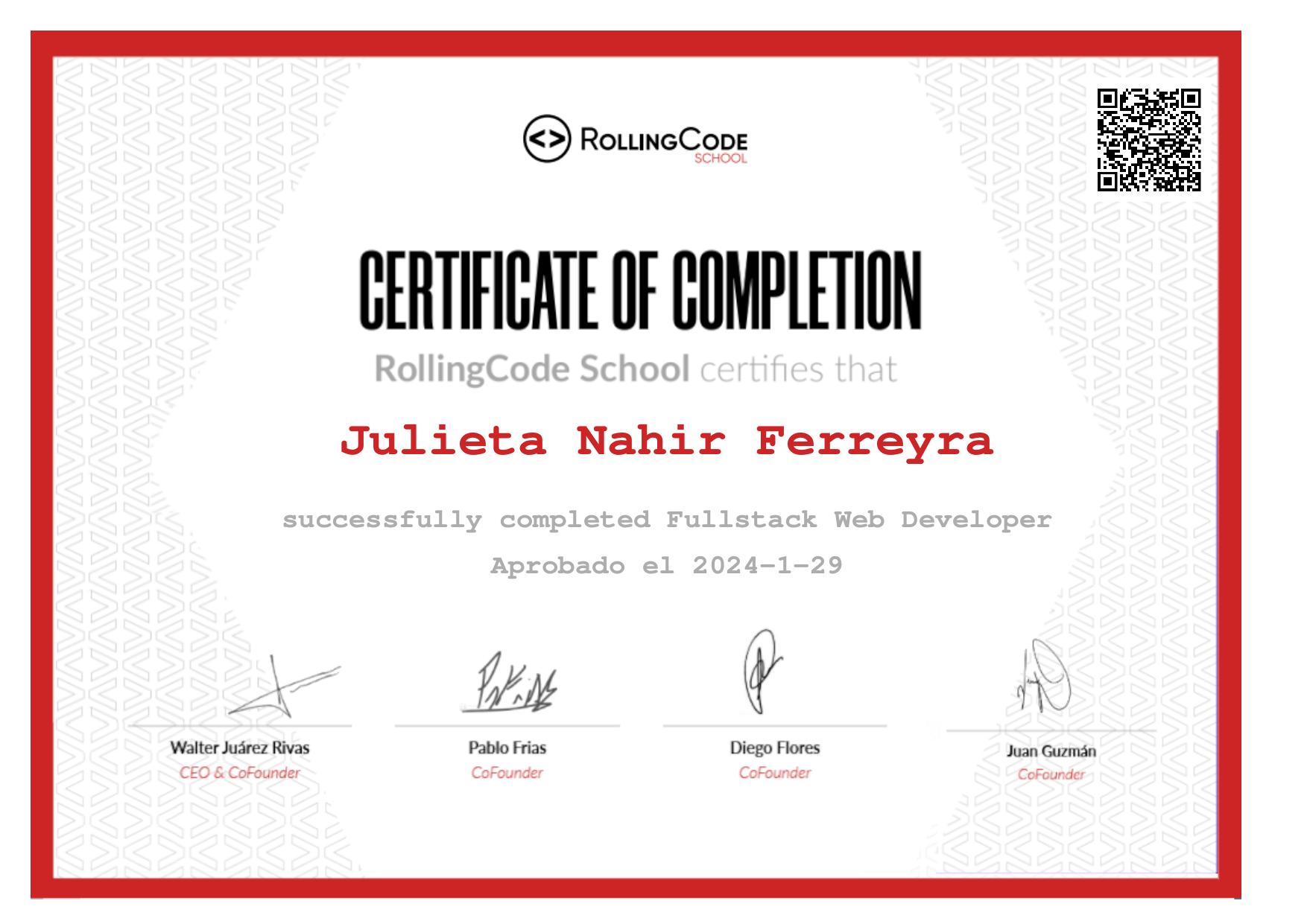 Certificado de RollingCode Fullstack Web Developer